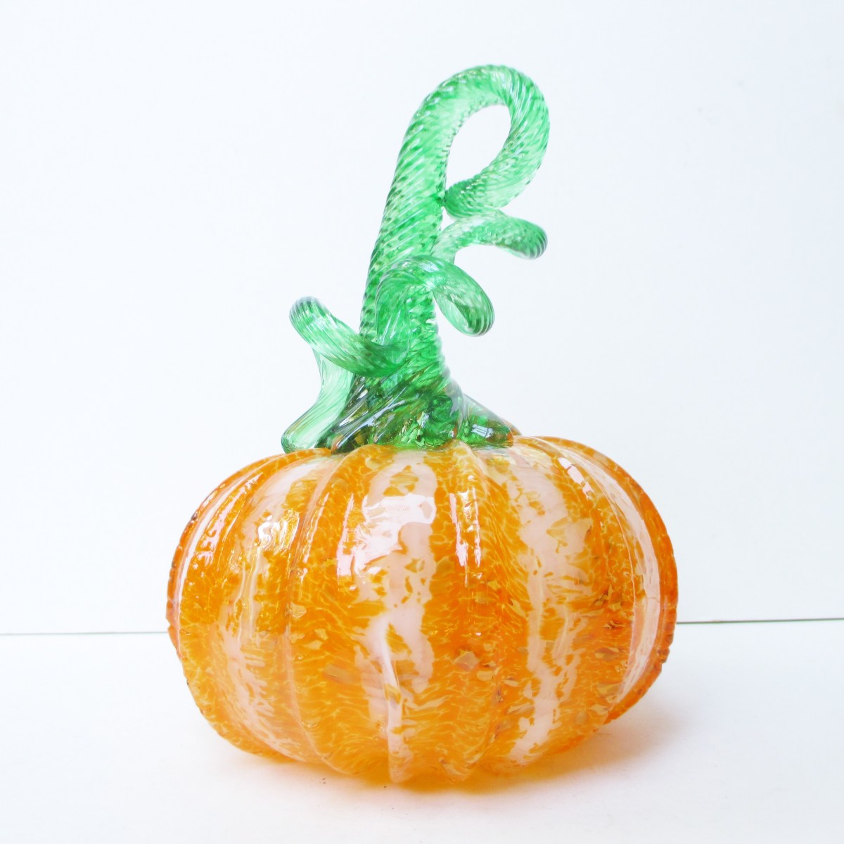 blown glass pumpkin orange green crackle glass